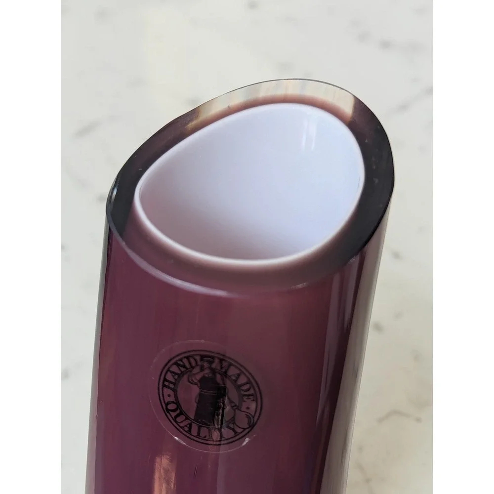 1990s Vintage IKEA Glass Vase Purple Asymmetrical Hand Blown Amethyst 11in